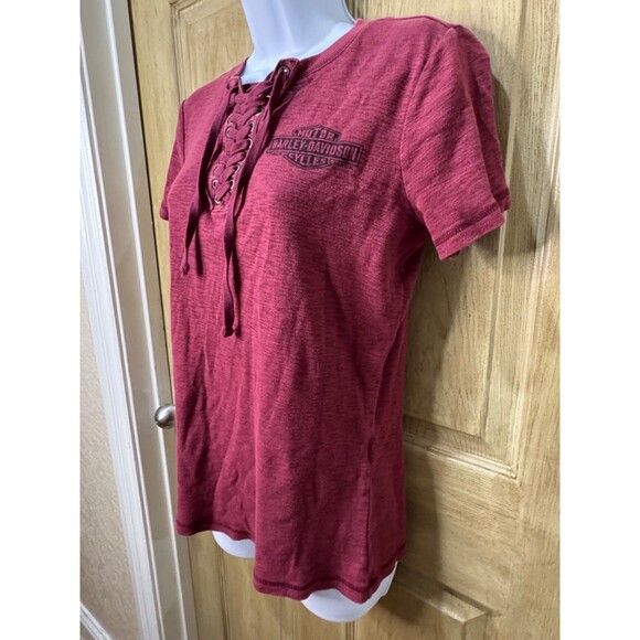 Harley Davidson Womens Freedom Motorclothes Short Sleeve Shirt Lace up Size M - Picture 4 of 5